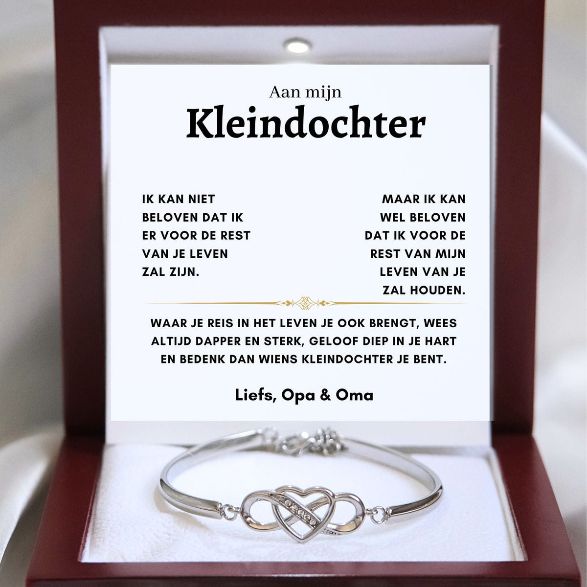 Aan mijn Kleindochter - Armband Infinity - Liefs, Opa & Oma