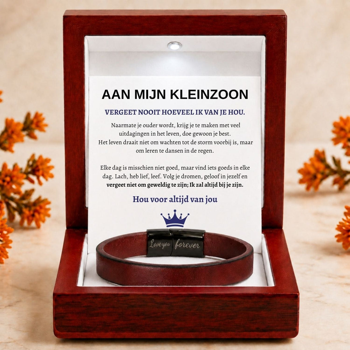 Aan Mijn Kleinzoon - Bruine leren armband