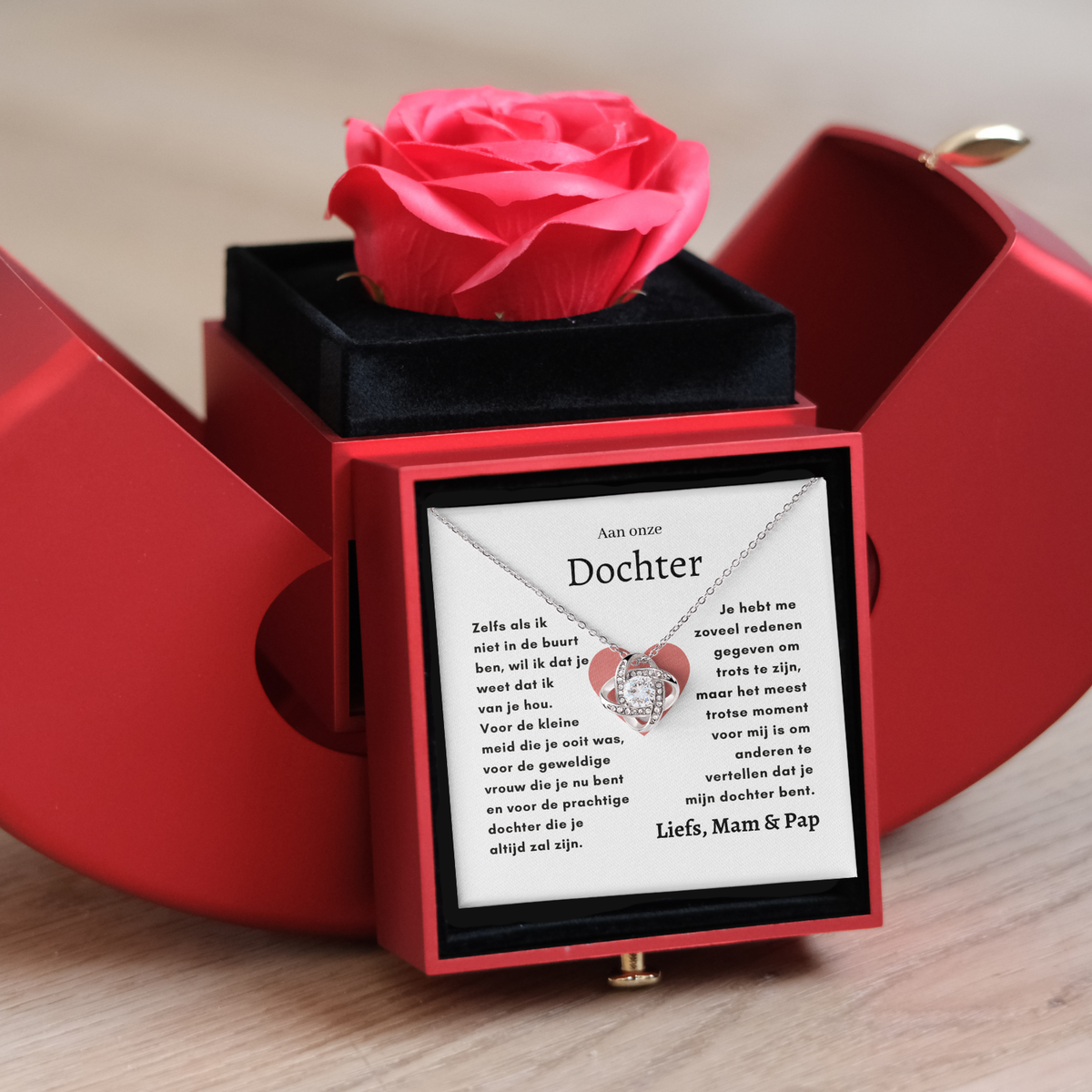 Eeuwige Roos - Liefdesknoop ketting - Aan onze Dochter