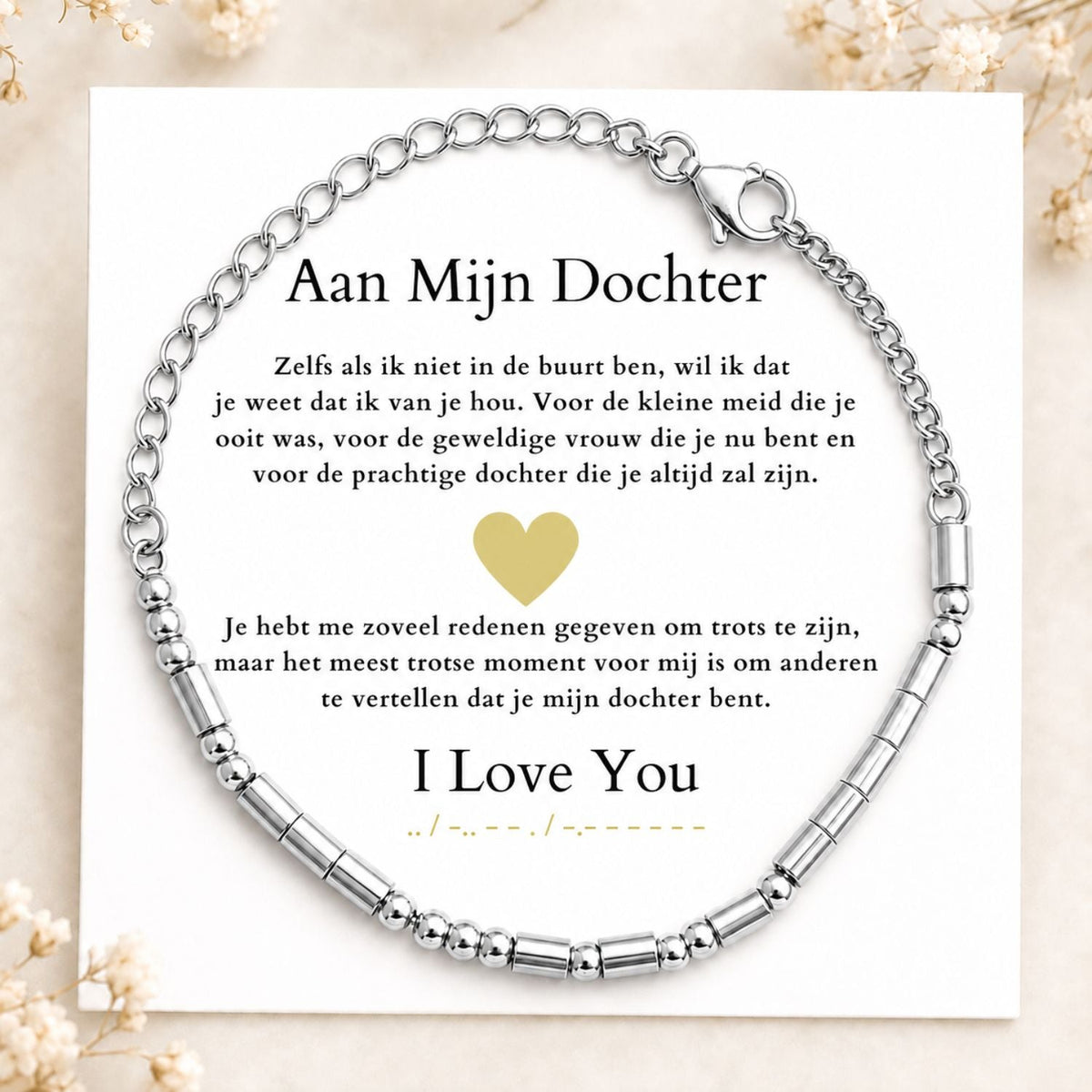 Morse code armband - Aan mijn dochter - 'I LOVE YOU'