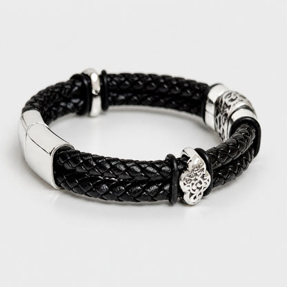 Aan mijn Zoon - Gevlochten zwarte armband met bedels - Het meest trotse moment
