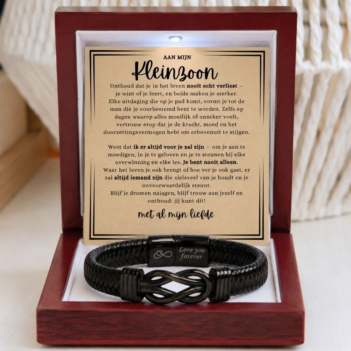 Aan mijn Kleinzoon -Zwart Infinity armband - Met al mijn liefde